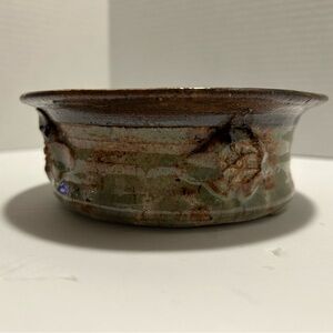 Vtg Hand Crafted Studio Art Pottery Pot/Bowl, Glazed Stoneware Signed D.Grim